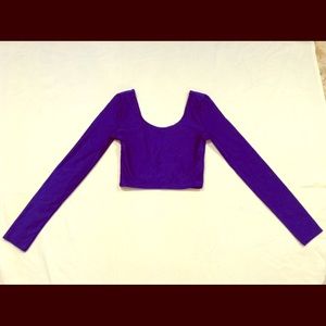 Blue Spandex Long Sleeve Crop Top
